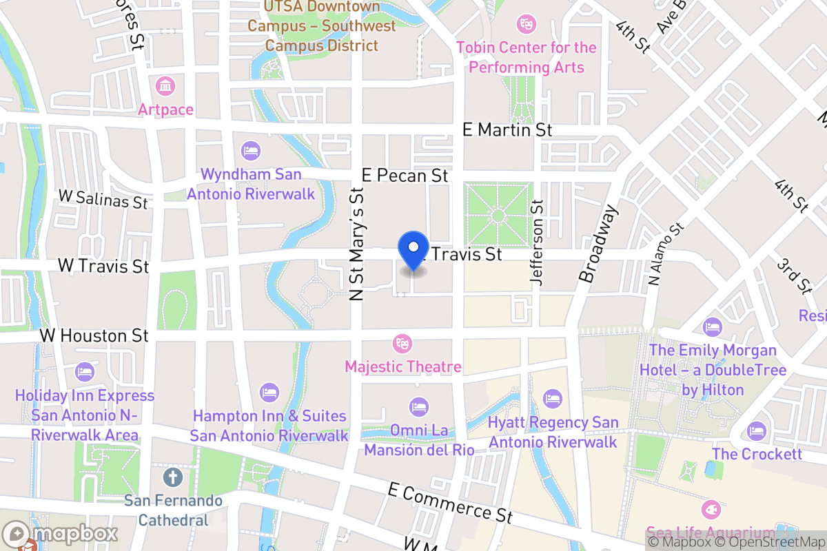Map of 218 E Travis St