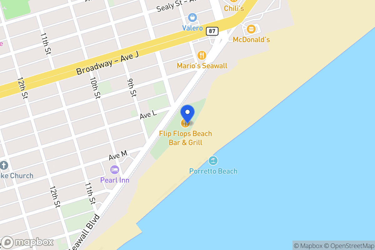 Map of 731 Seawall Blvd Galveston, Tx 77550