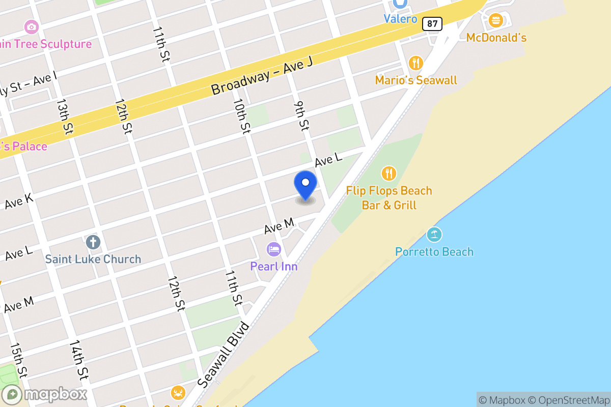 Map of 910 Ave M Galveston, Tx 77550