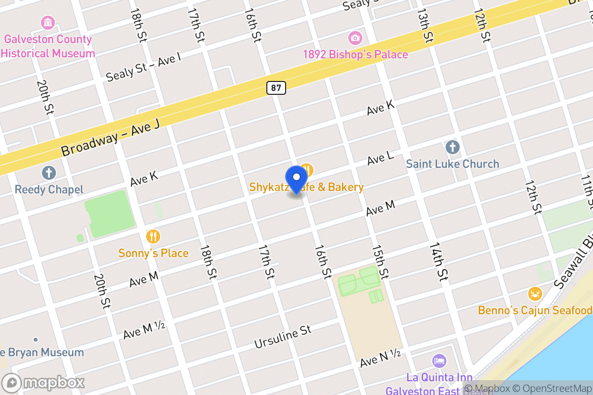 Map of 1601 Ave L Galveston, Tx 77550