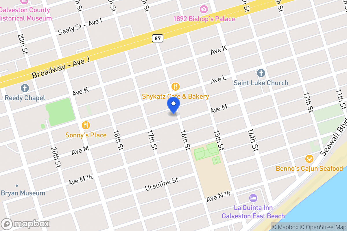 Map of 1604 Ave M Galveston, Tx 77550