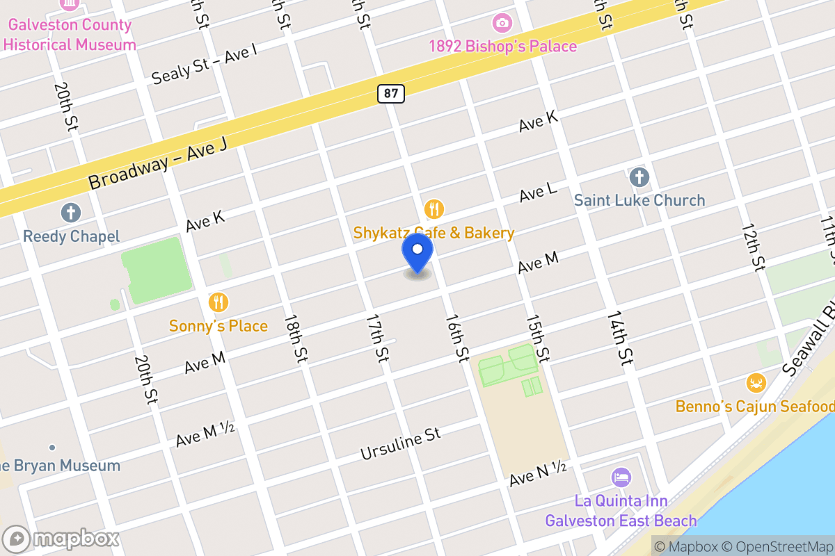 Map of 1608 Ave M Galveston, Tx 77550