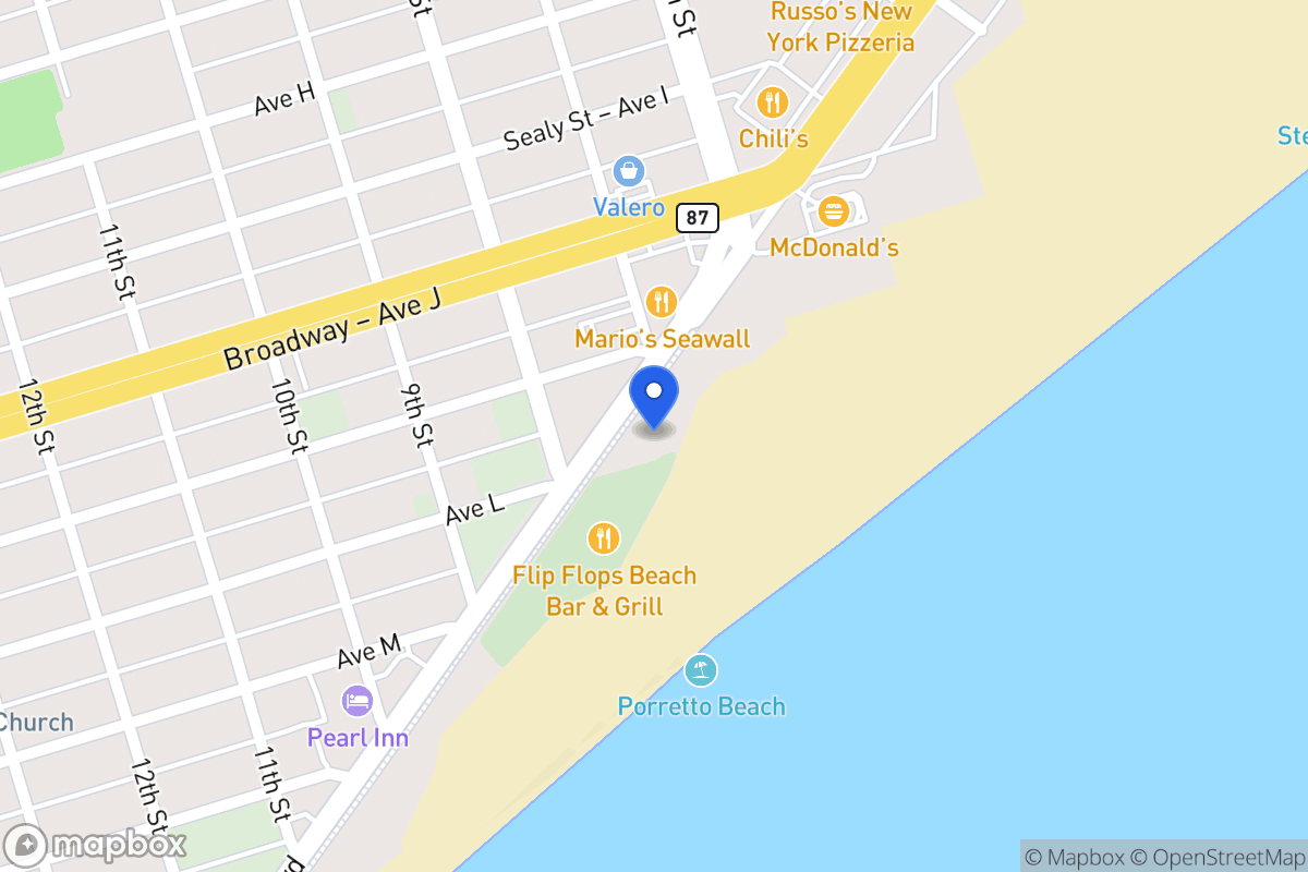 Map of 701 Seawall Blvd Galveston, Tx 77550