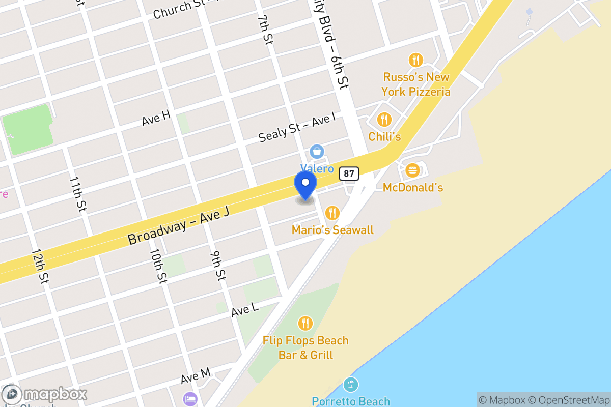 Map of 701 Broadway Galveston, Tx 77550