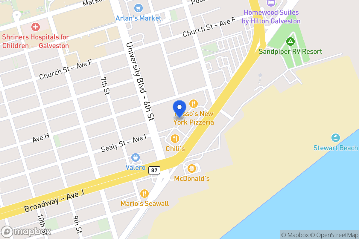 Map of 500 Seawall Blvd Galveston, Tx 77550