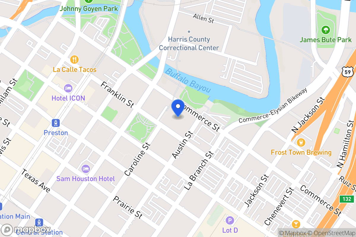 Map of 1301 Franklin St, Houston