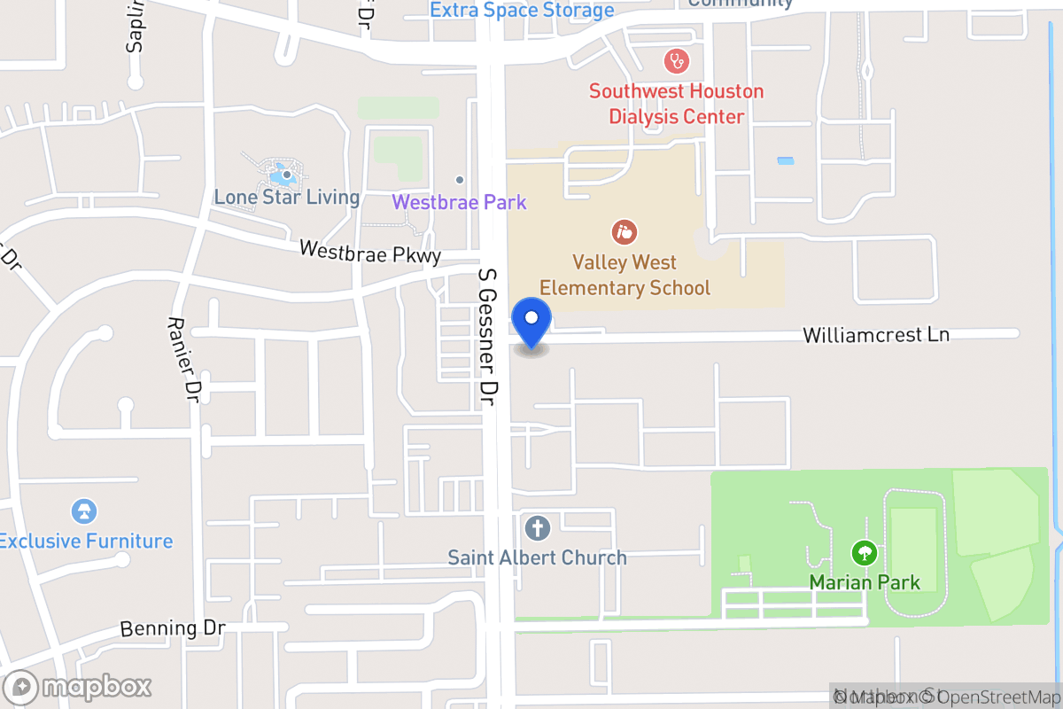 Map of S 10909 Gessner Dr, Houston