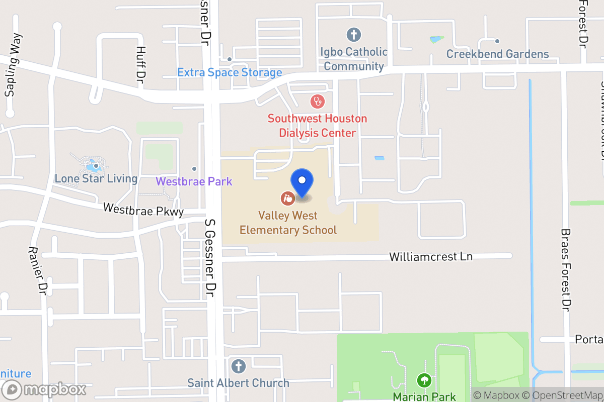 Map of S 10707 Gessner Dr, Houston