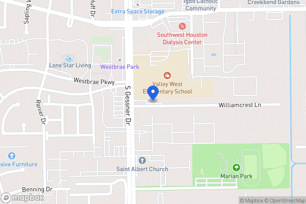 Map of S 10835 Gessner Dr, Houston